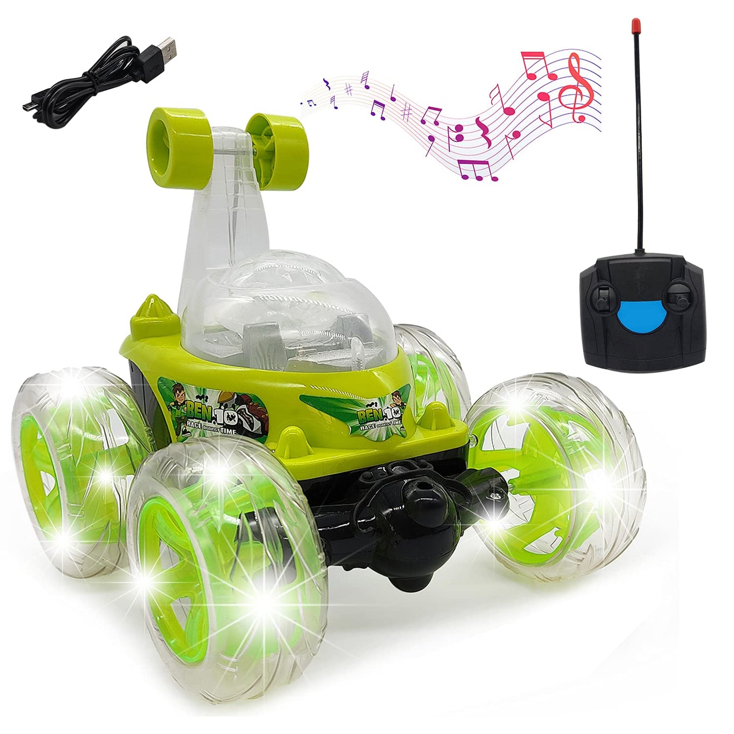 Remote control rechargeable 360° stunt car.