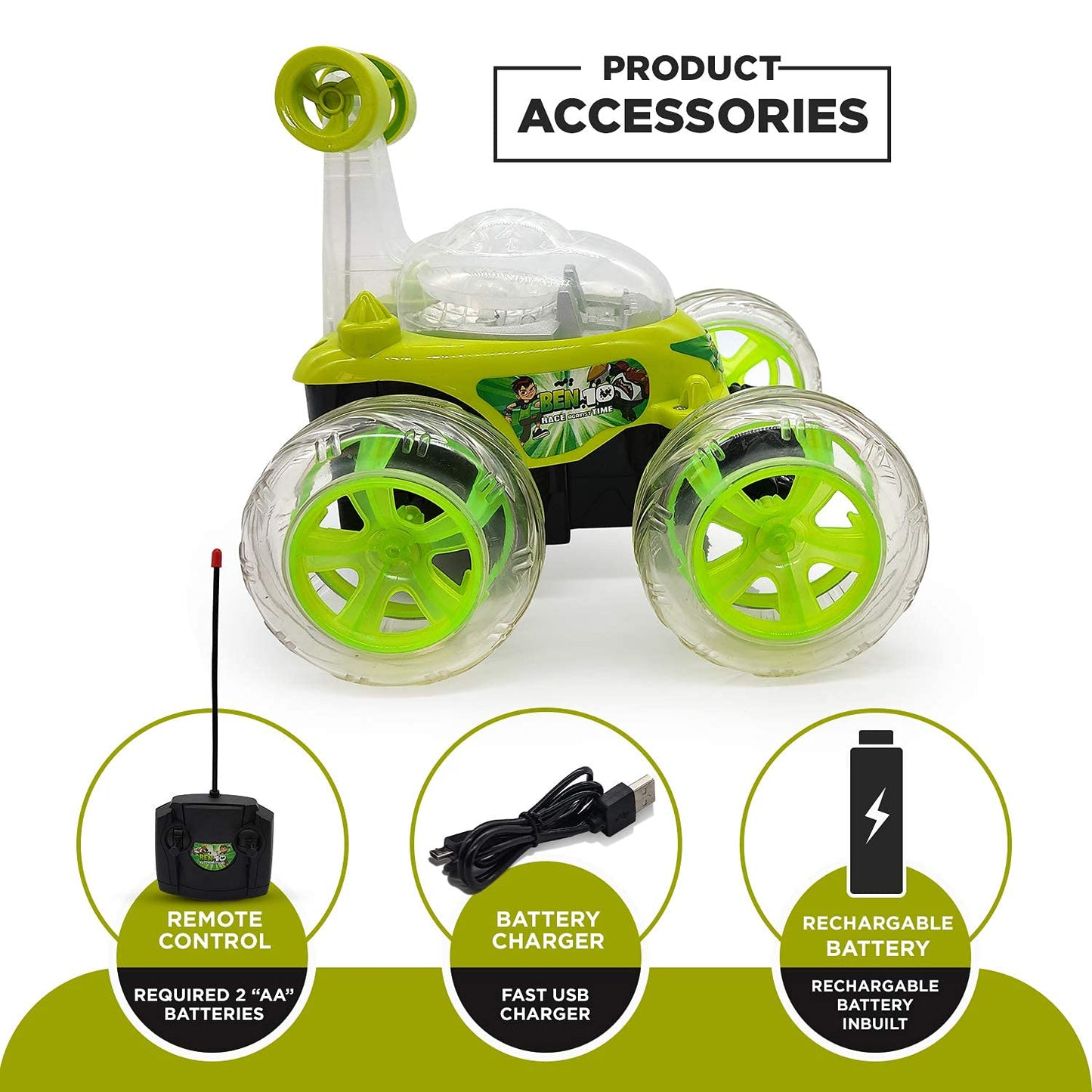 Remote control rechargeable 360° stunt car.