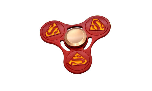 Superman-themed metal spinner relieves stress effectively.