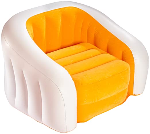 Intex chair inflates into colorful cafe comfort.