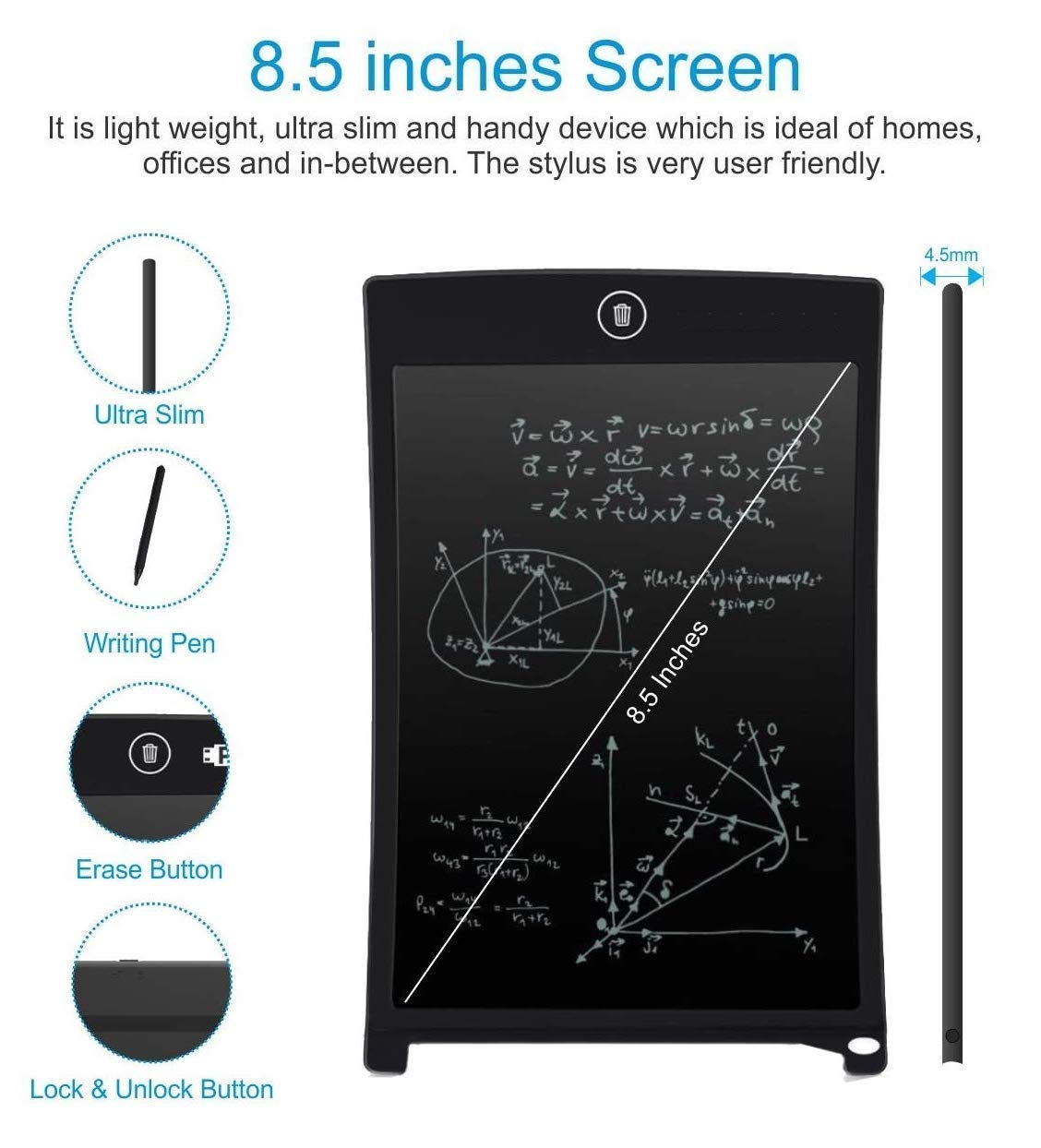 "8.5-inch LCD writing tablet for kids."