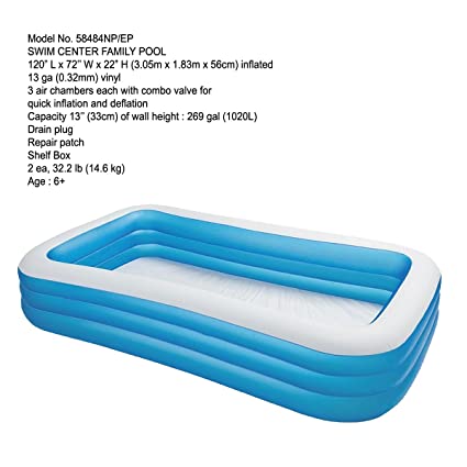 "Intex Swim Center Inflatable Pool, 6y, 120x72x22"