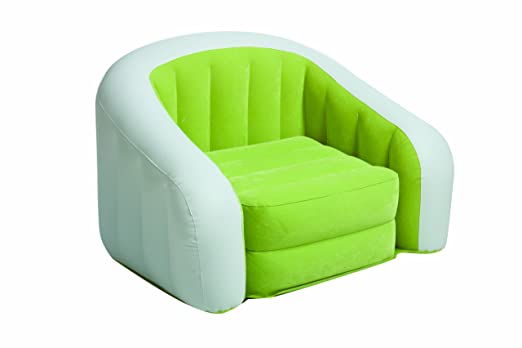 Intex chair inflates into colorful cafe comfort.