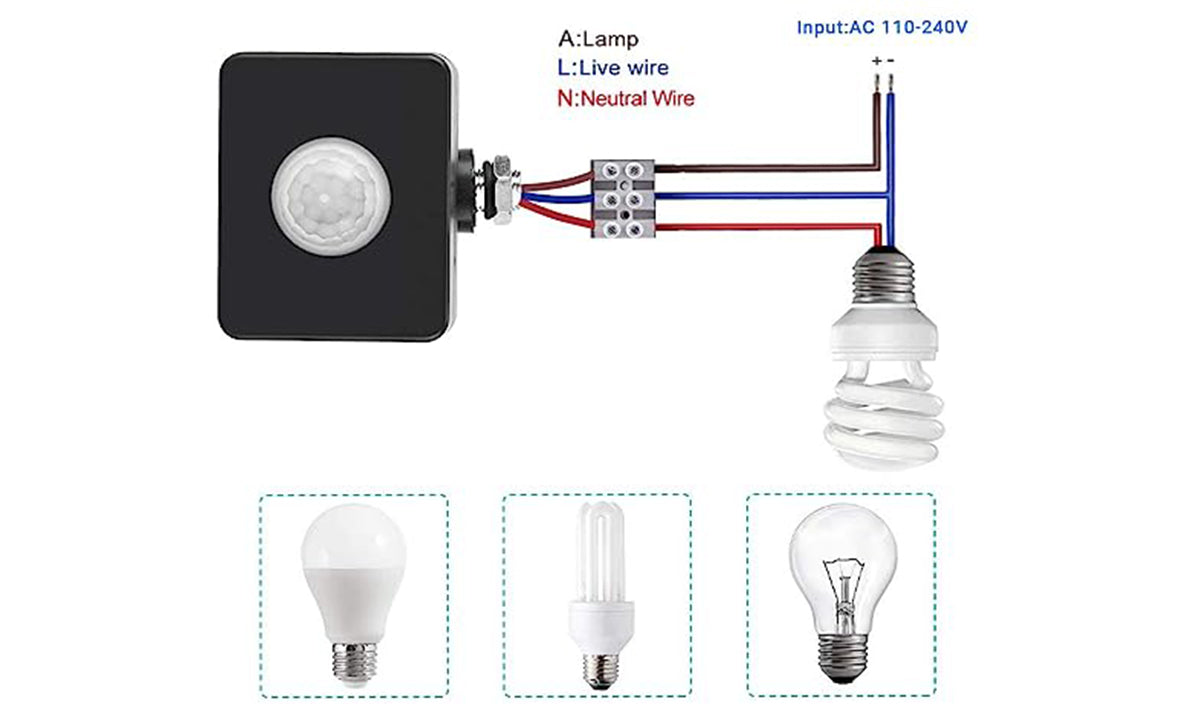 "Small black infrared sensor for lights."