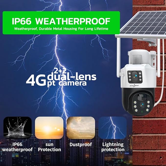 4G 2MP+2MP Dual Lens Solar Powered | 4G SIM | IP66 Waterproof | 2-Way Audio | Outdoor Surveillance for Agriculture,Construction Site,Farm,Garden etc