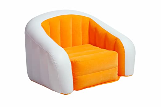 Intex chair inflates into colorful cafe comfort.