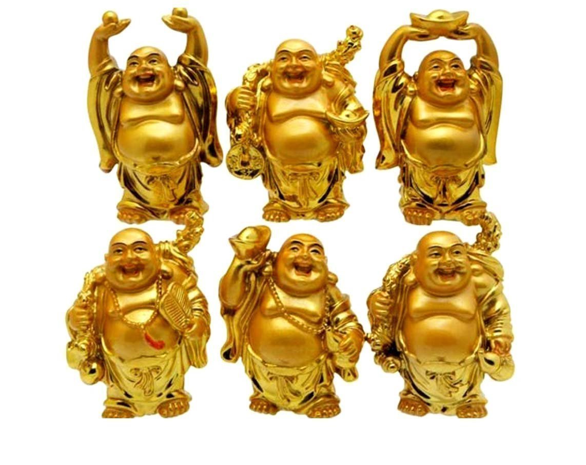 Set of 6 Small Golden Buddha Figurines