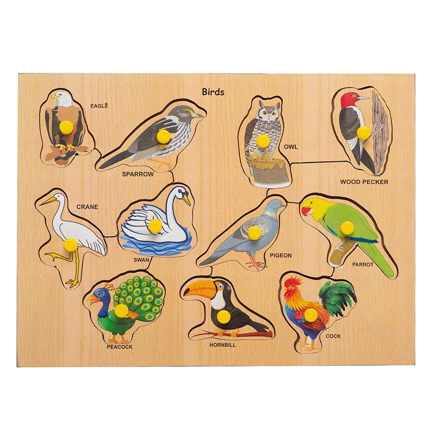 Birds Wooden Knob Peg Puzzle Toy