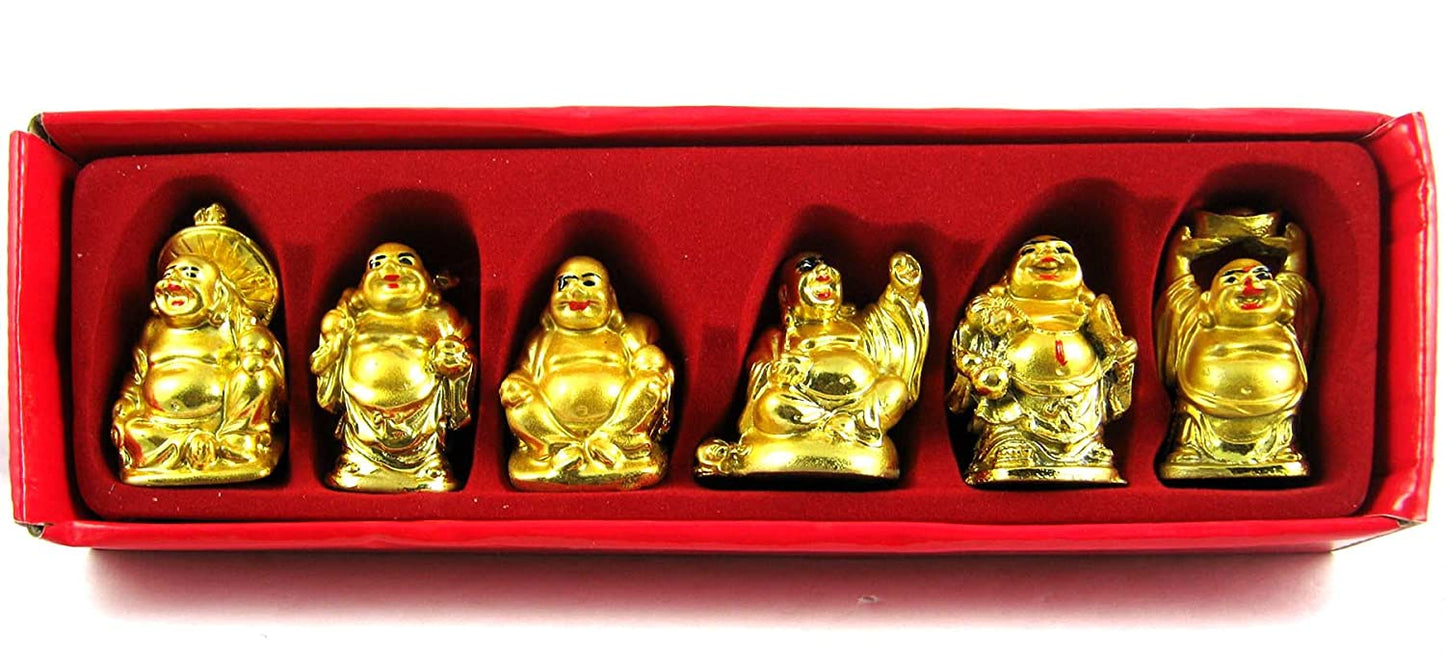 Set of 6 Small Golden Buddha Figurines