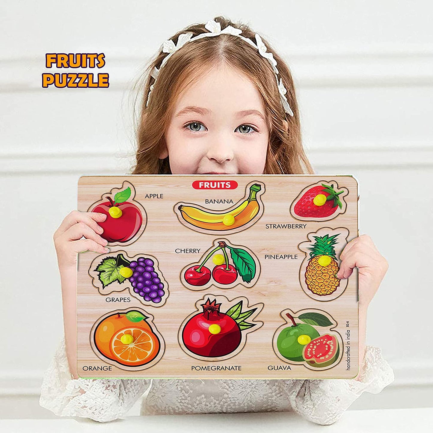 Wooden Fruit Knob & Peg Puzzle Toys for Kids