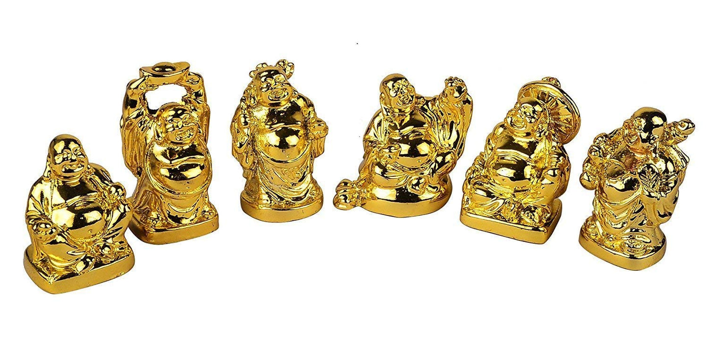 Set of 6 Small Golden Buddha Figurines