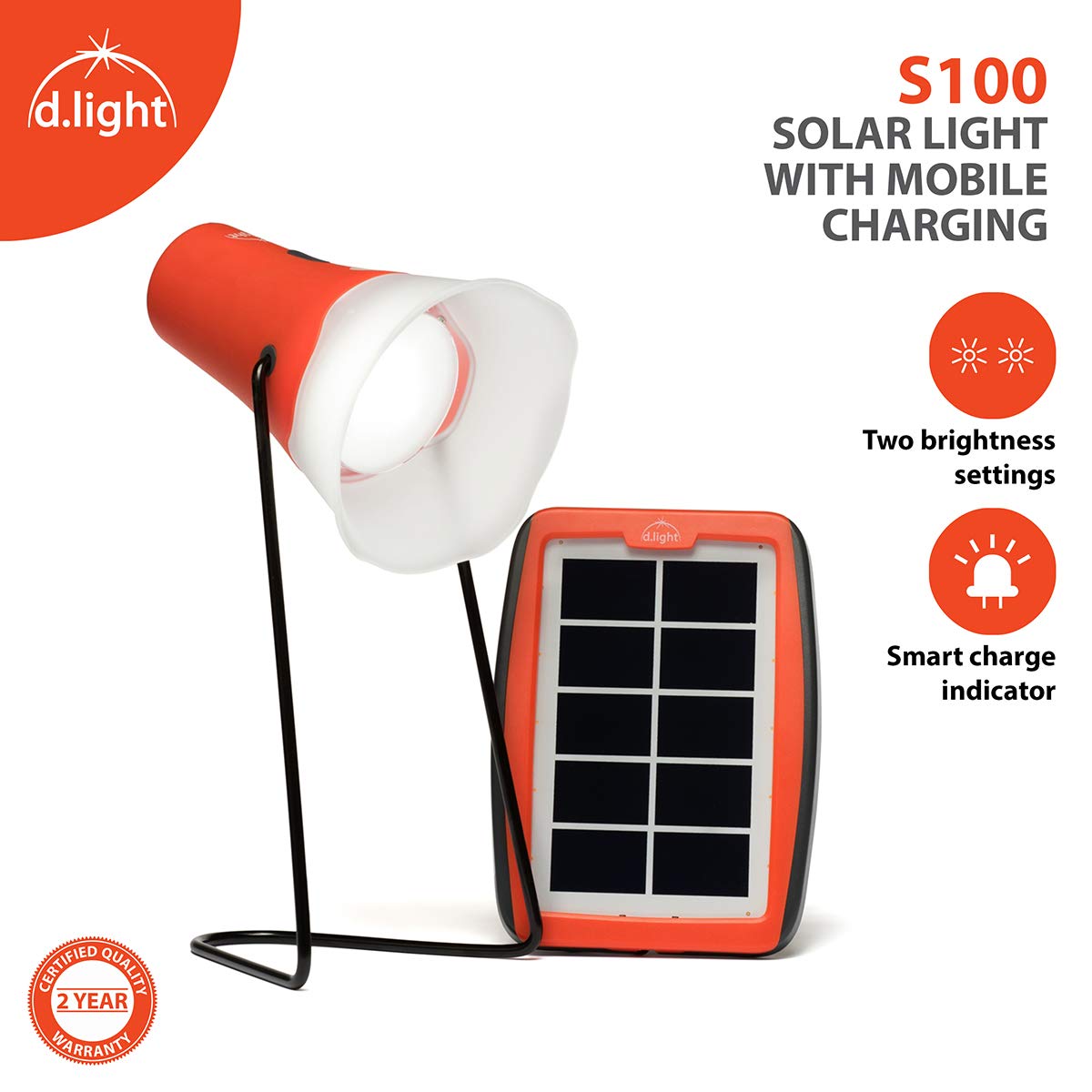 D.light S100 Solar Rechargeable LED Light with solar panel