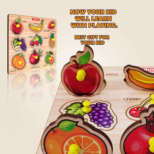 Wooden Fruit Knob & Peg Puzzle Toys for Kids