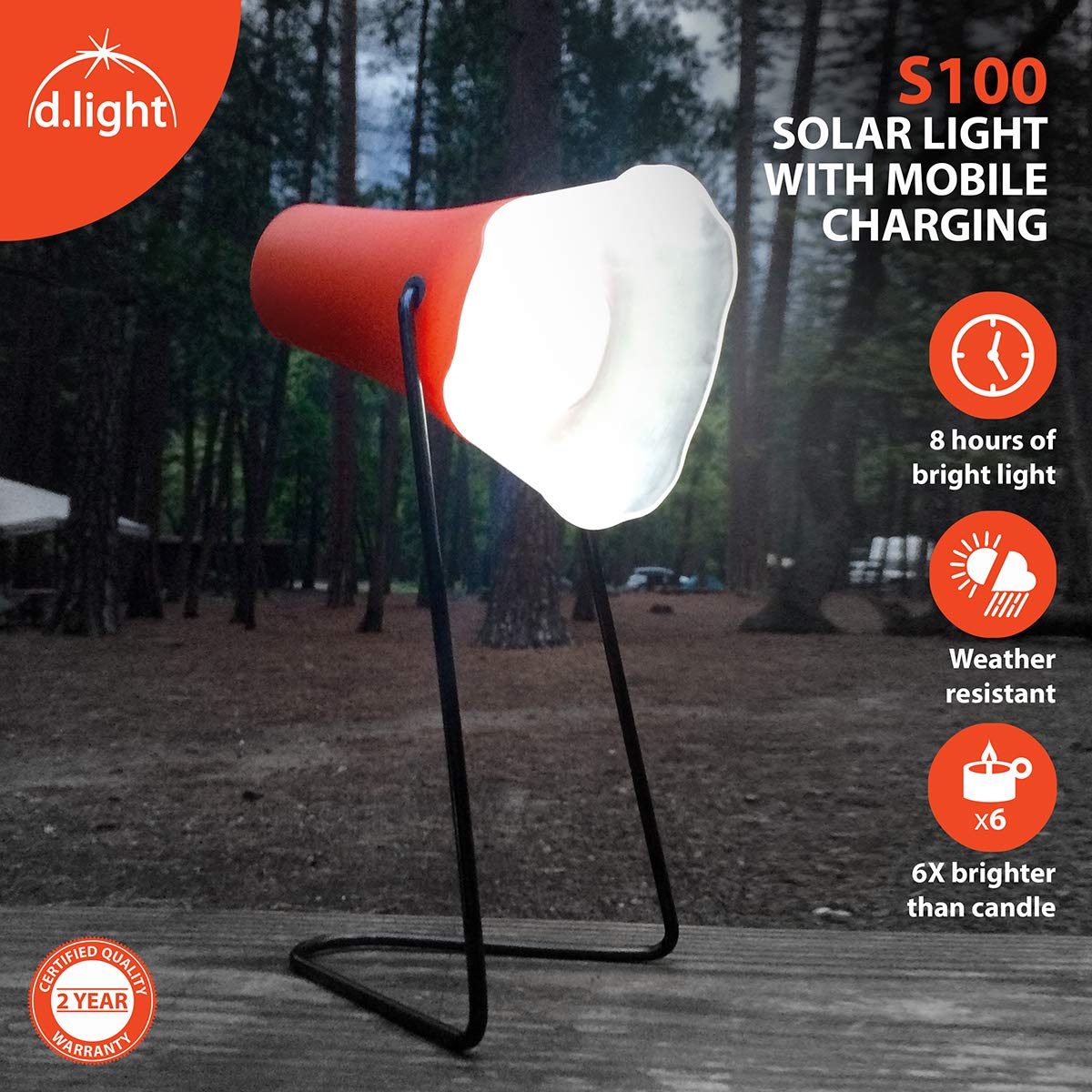 D.light S100 Solar Rechargeable LED Light with solar panel