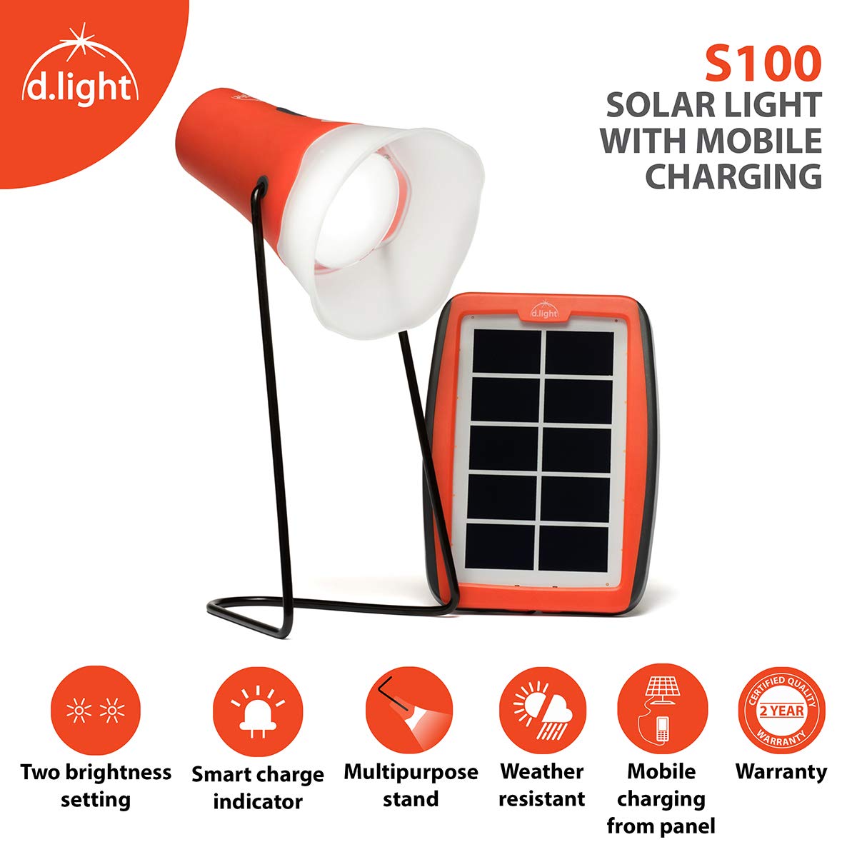 D.light S100 Solar Rechargeable LED Light with solar panel