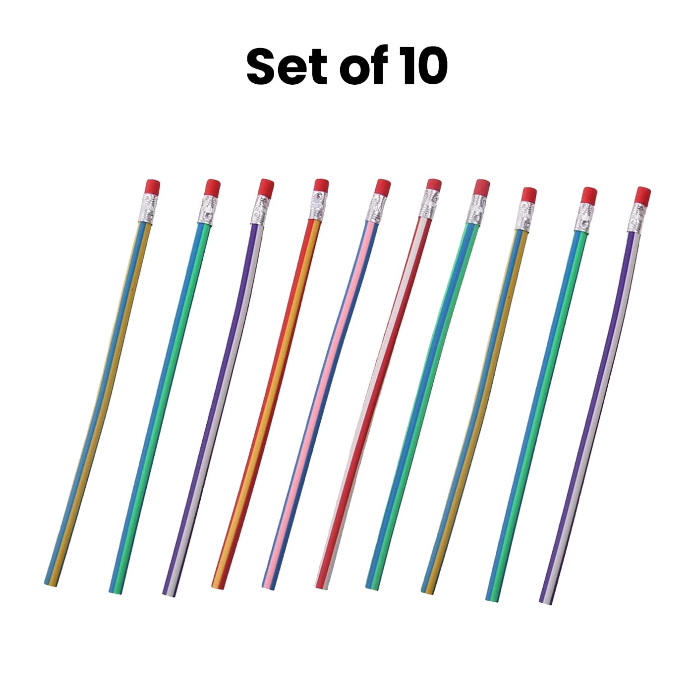 Fully Flexible Pencils with Eraser for Kids Set of 10