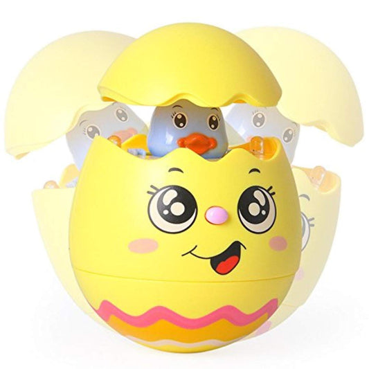 Colorful musical egg toy wobbles and rolls