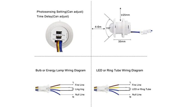 220V-240V Motion Sensor Light Switch False Ceiling Mount With Time Delay And Darkness Adjustment Motion Sensor Switch - Image 5